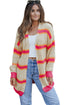 Striped Open Front Long Sleeve Ribbed Knit Cardigan