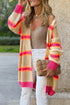 Striped Open Front Long Sleeve Ribbed Knit Cardigan