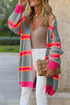 Striped Open Front Long Sleeve Ribbed Knit Cardigan