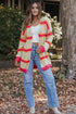 Striped Open Front Long Sleeve Ribbed Knit Cardigan