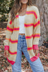 Striped Open Front Long Sleeve Ribbed Knit Cardigan