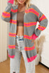 Striped Open Front Long Sleeve Ribbed Knit Cardigan