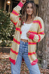 Striped Open Front Long Sleeve Ribbed Knit Cardigan