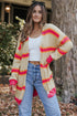 Striped Open Front Long Sleeve Ribbed Knit Cardigan