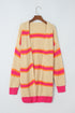 Striped Open Front Long Sleeve Ribbed Knit Cardigan