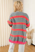 Striped Open Front Long Sleeve Ribbed Knit Cardigan