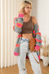 Striped Open Front Long Sleeve Ribbed Knit Cardigan