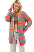 Striped Open Front Long Sleeve Ribbed Knit Cardigan