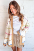 Striped Open Front Patch Pocket Knit Cardigan