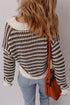Striped Open Knit Collared Long Sleeve Sweater