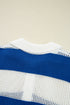 Striped Open Knit Collared Polo Pullover Sweater