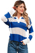 Striped Open Knit Collared Polo Pullover Sweater