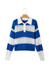 Striped Open Knit Collared Polo Pullover Sweater