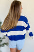 Striped Open Knit Collared Polo Pullover Sweater
