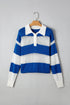 Striped Open Knit Collared Polo Pullover Sweater