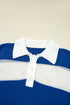 Striped Open Knit Collared Polo Pullover Sweater