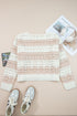 Striped Open Knit Crew Neck Pullover Sweater