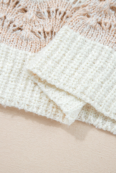 Striped Open Knit Crew Neck Pullover Sweater