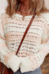 Striped Open Knit Crew Neck Pullover Sweater