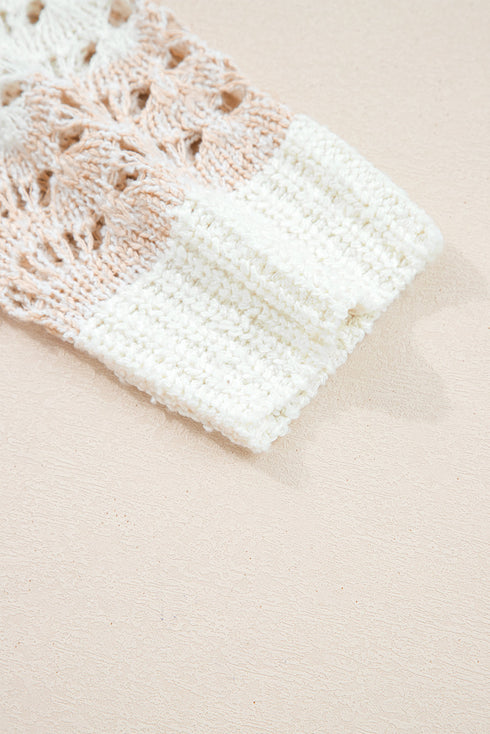 Striped Open Knit Crew Neck Pullover Sweater