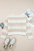 Striped Open Knit Crew Neck Pullover Sweater