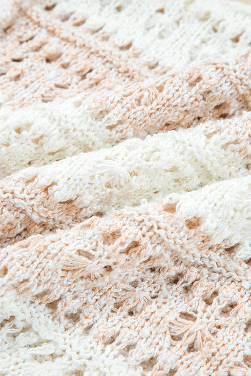 Striped Open Knit Crew Neck Pullover Sweater