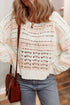 Striped Open Knit Crew Neck Pullover Sweater