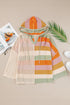 Striped Open Knit V Neck Hooded Sweater