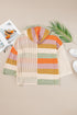 Striped Open Knit V Neck Hooded Sweater