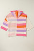 Striped Open Knit V Neck Hooded Sweater