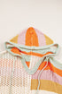 Striped Open Knit V Neck Hooded Sweater