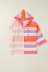 Striped Open Knit V Neck Hooded Sweater
