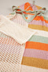 Striped Open Knit V Neck Hooded Sweater