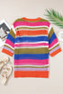 Striped Open Stitch Crew Neck Pullover Sweater