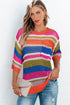 Striped Open Stitch Crew Neck Pullover Sweater