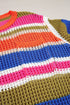 Striped Open Stitch Crew Neck Pullover Sweater