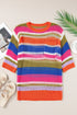 Striped Open Stitch Crew Neck Pullover Sweater