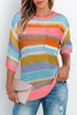 Striped Open Stitch Crew Neck Pullover Sweater