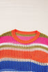 Striped Open Stitch Crew Neck Pullover Sweater