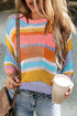 Striped Open Stitch Crew Neck Pullover Sweater