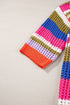 Striped Open Stitch Crew Neck Pullover Sweater