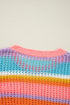 Striped Open Stitch Crew Neck Pullover Sweater