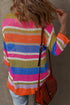 Striped Open Stitch Crew Neck Pullover Sweater