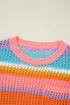 Striped Open Stitch Crew Neck Pullover Sweater