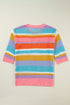 Striped Open Stitch Crew Neck Pullover Sweater
