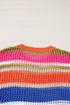 Striped Open Stitch Crew Neck Pullover Sweater