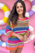 Striped Open Stitch Crew Neck Pullover Sweater