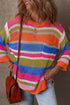 Striped Open Stitch Crew Neck Pullover Sweater