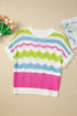 Striped Open Stitch Ruffle Sleeve Knit Top