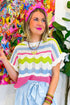Striped Open Stitch Ruffle Sleeve Knit Top